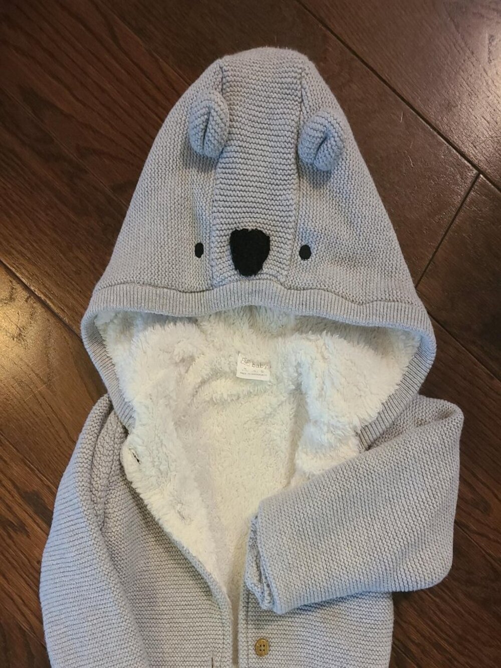 F&F Baby Knit Koala Sherpa Lined Hoodie Jacket Grey 12-18M NWOT